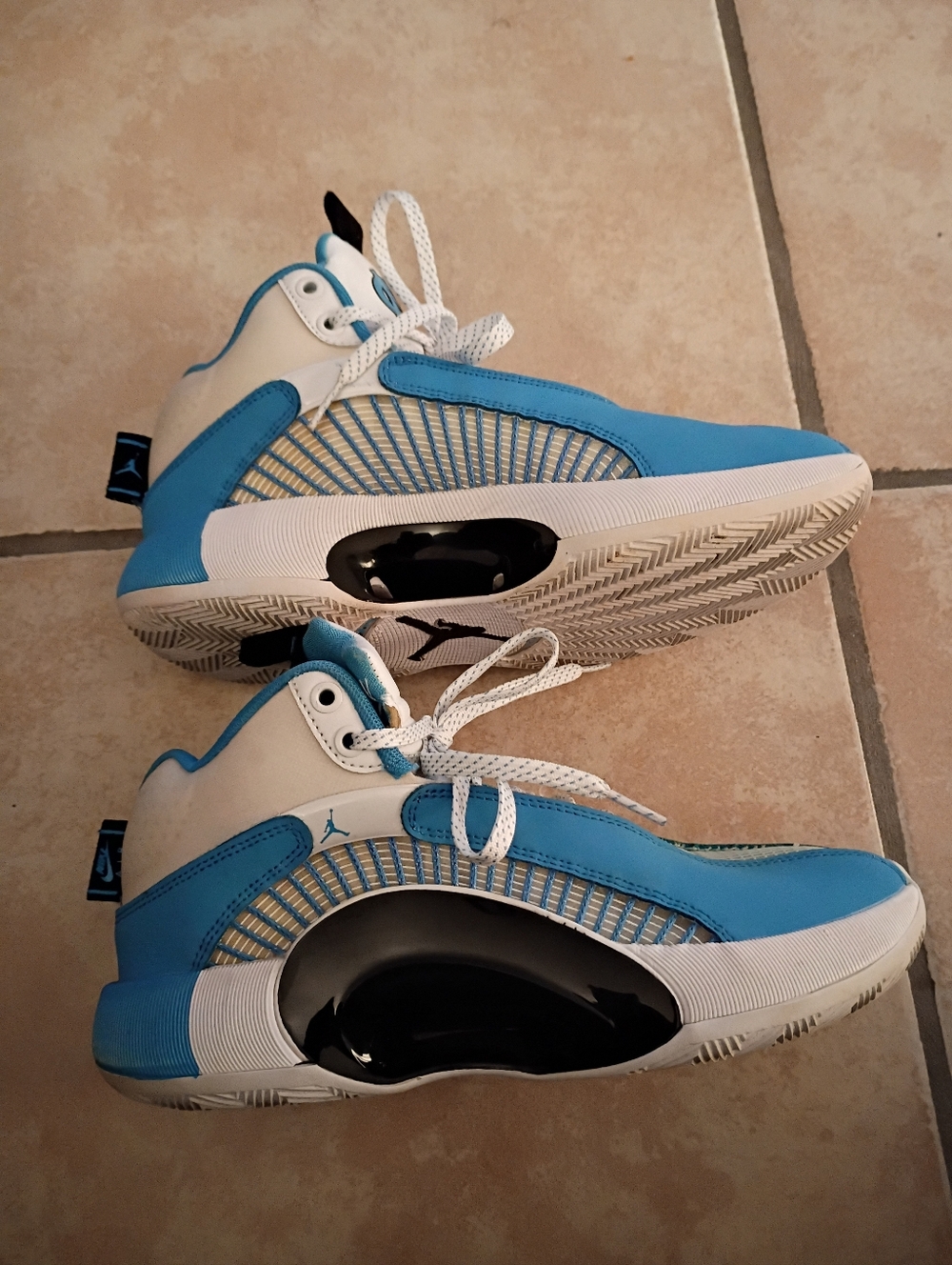 Jordan Men Light  Blue and White High-Top Basketball Sneakers
